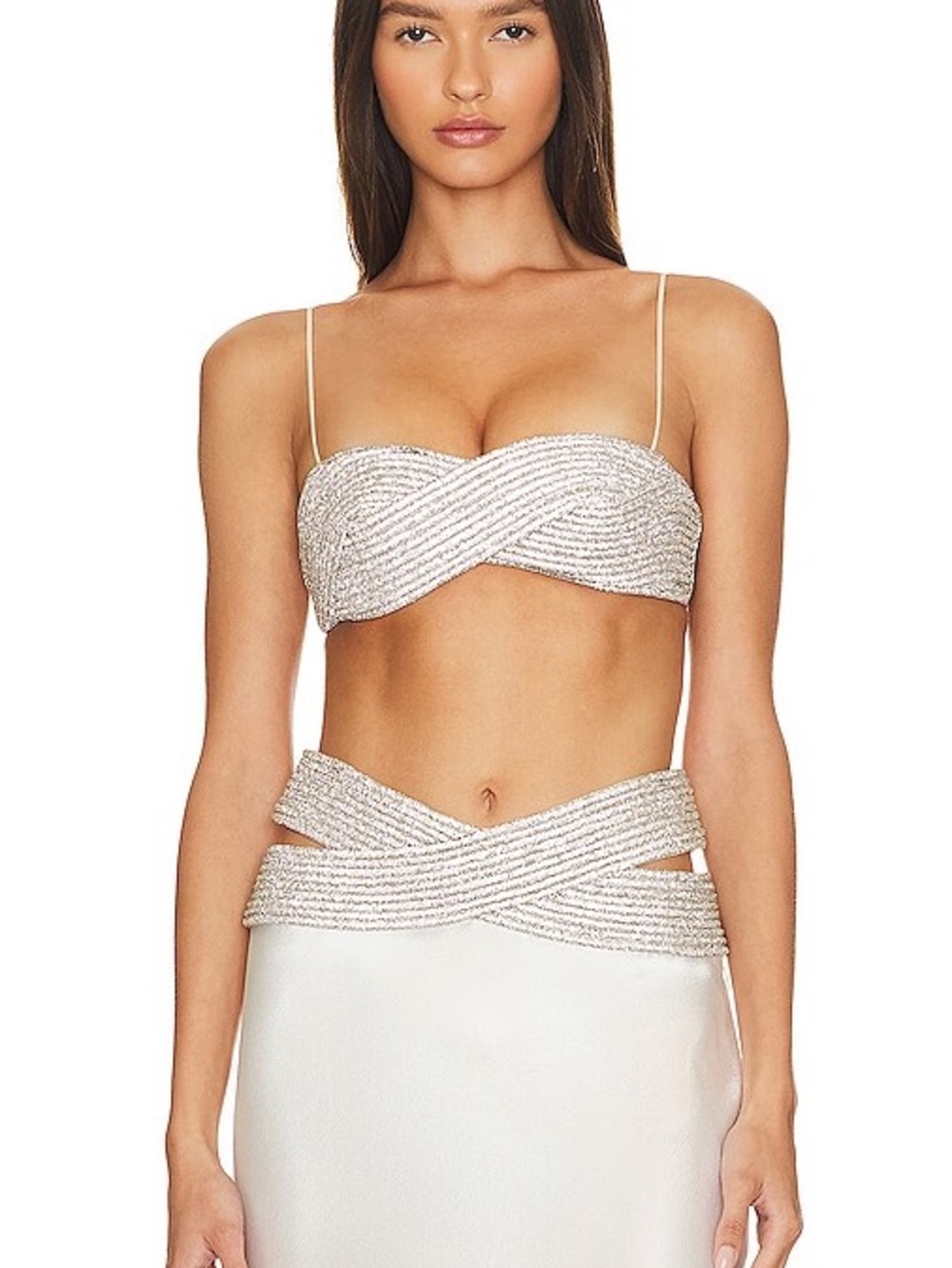 Nue Embellished Ivory Beaded Bandeau Top NWT